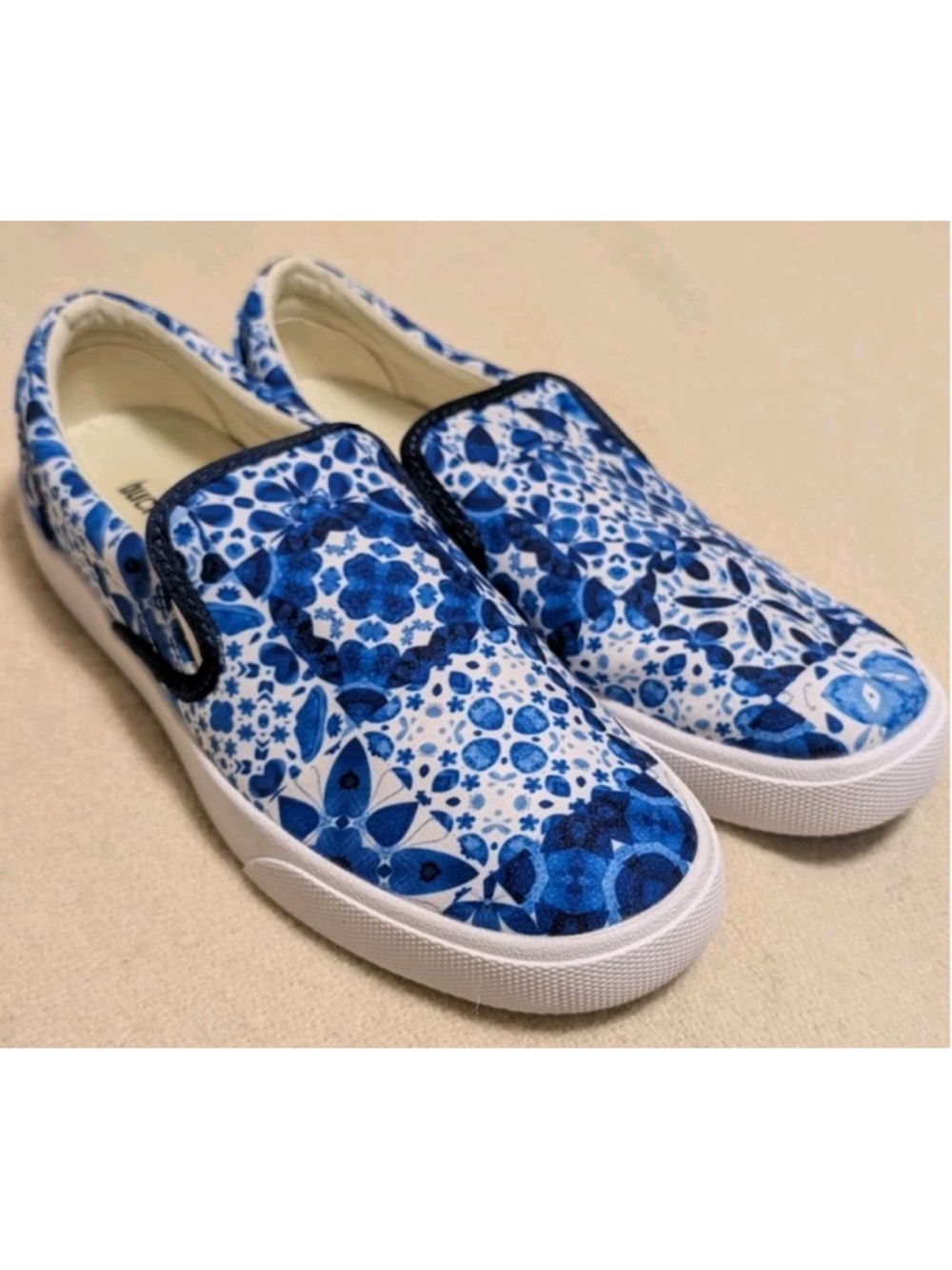 Bucketfeet Indigo Watercolor Moroccan Tiles Slip On Shoes Women's 8 S13
